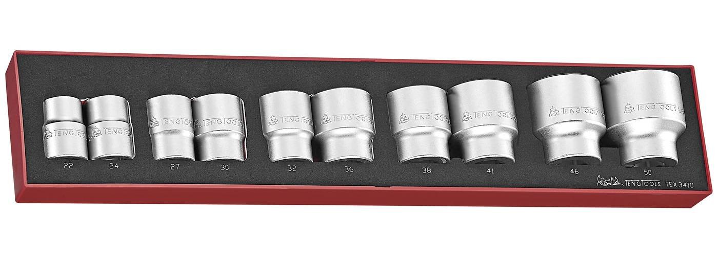 10osaline padrunikomplekt. 3/4" nelikantkinnitusega. Teng Tools TEX3410