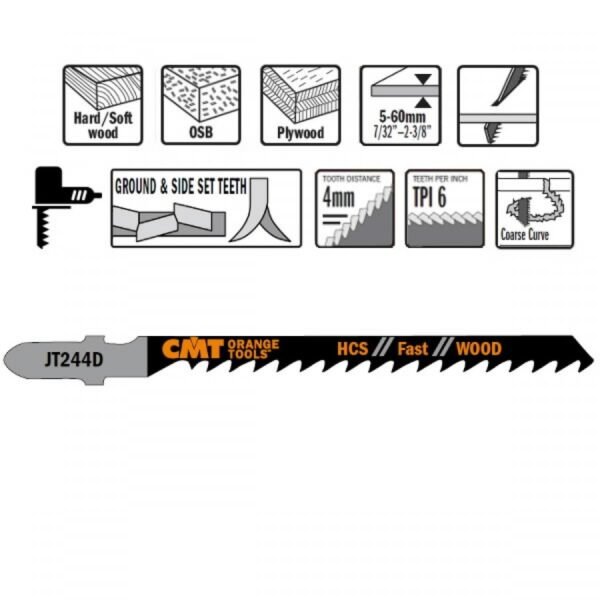 Tikksaetera puidule HCS, 5tk pakis 75x4mm Z6TPI, CMT