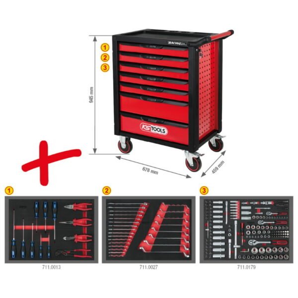 Tööriistakäru RACINGline, 7-sahtlit +komplekt 215-osa, KS Tools