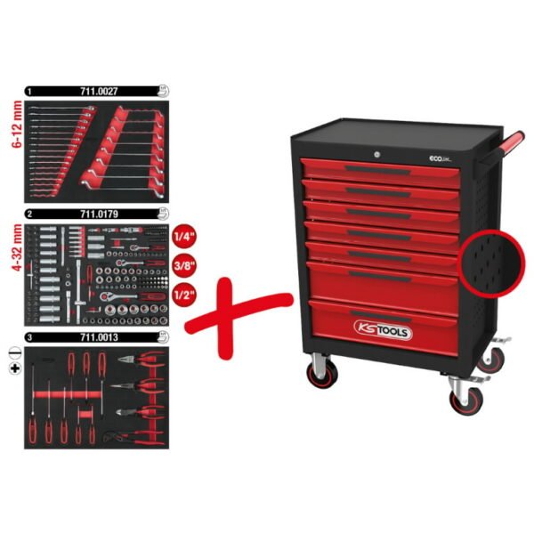 Tööriistakäru ECOline, 7-sahtlit +komplekt 215-osa, KS Tools