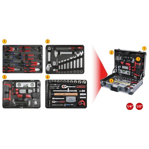 Universaalne tööriistakomplekt 1/4´´+1/2´´ 127-osa, KS Tools