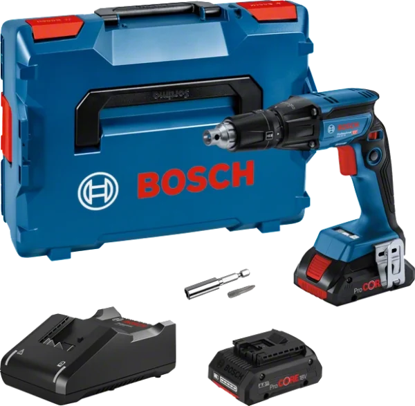 Kipsikruvikeeraja Bosch GTB 18V-45 + GMA 55 (2×4.0Ah ProCORE18V, Laadija)