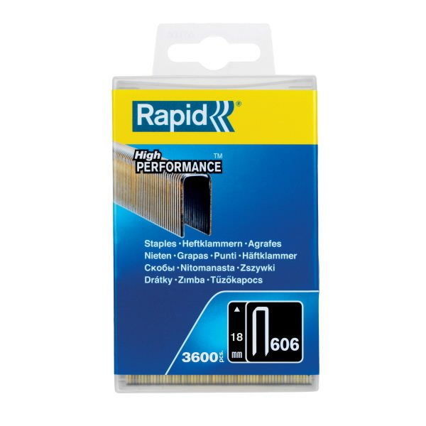 Klambrid 606/18 3600tk, 6,0x1,1mm, must, plastkarbis, tsingi, Rapid
