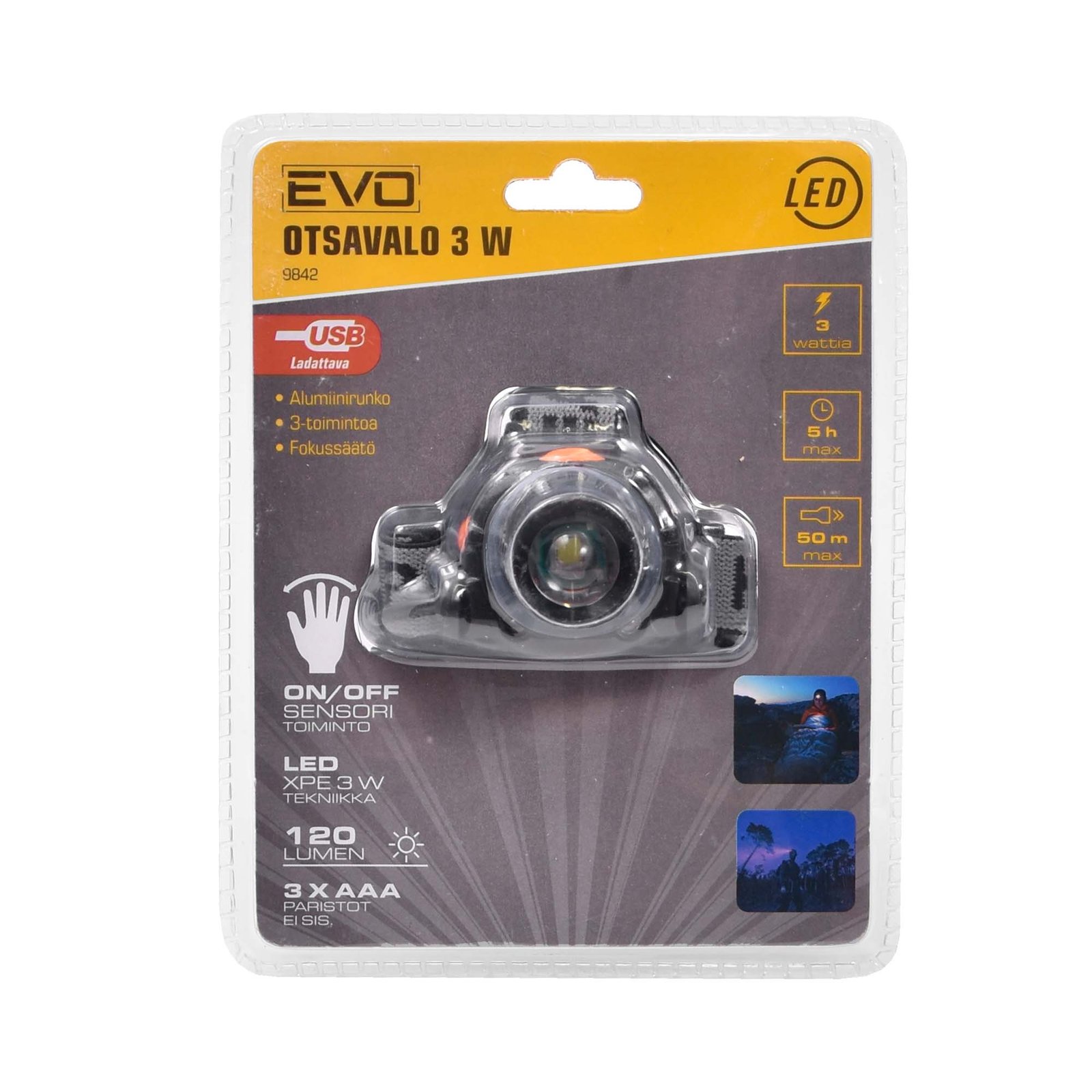 LED-pealamp XPE, 120lm, ON/OFF sensor, 3xAAA