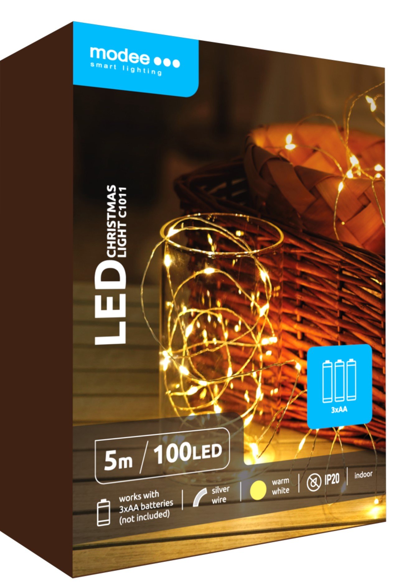 LED-valguskett Modee C1011 100LED/5m, 1W, 2700K, 3xAA