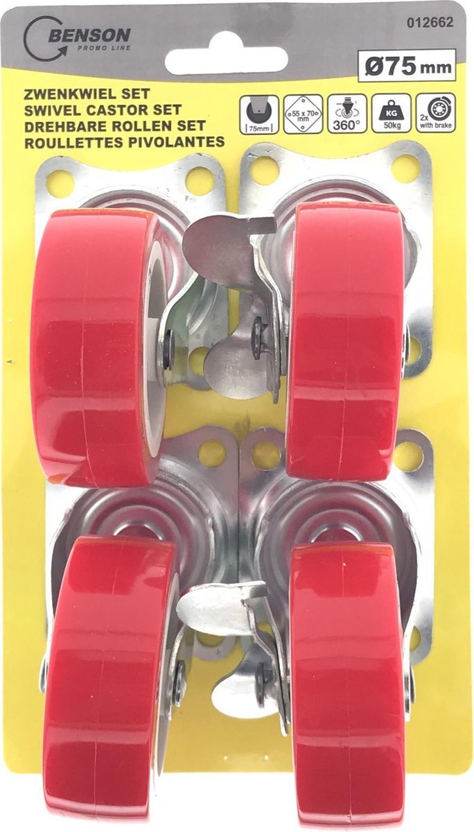 Mööblirattad BENSON 75mm 4tk/pakendis, punased