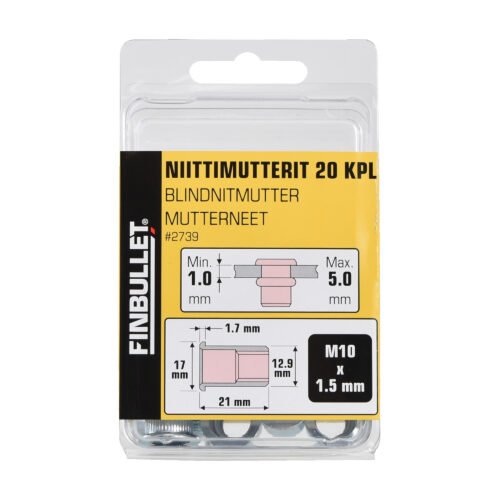 Neetmutter M10X21 20 tk | Tarvikud>Kinnitusvahendid>Needid | Finbullet | Trollo.ee | Üle 10 000 toote
