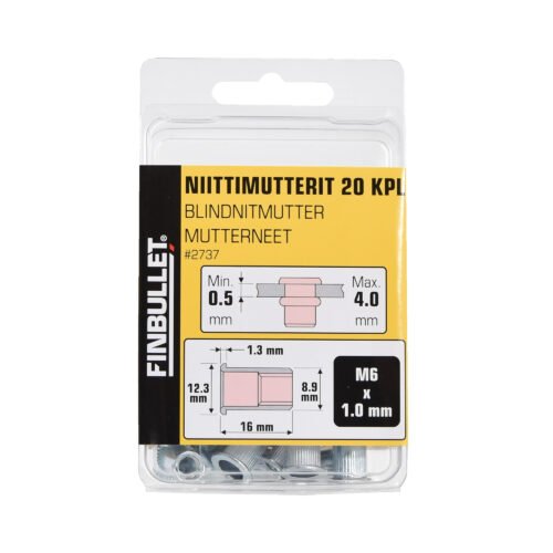Neetmutter M6X16 20 tk | Tarvikud>Kinnitusvahendid>Needid | Finbullet | Trollo.ee | Üle 10 000 toote