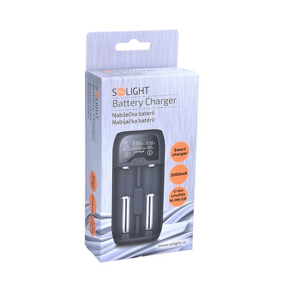 Akulaadija Solight AA, AAA, 18650, 2000mA, 2 kanalit, LCD-ekraan