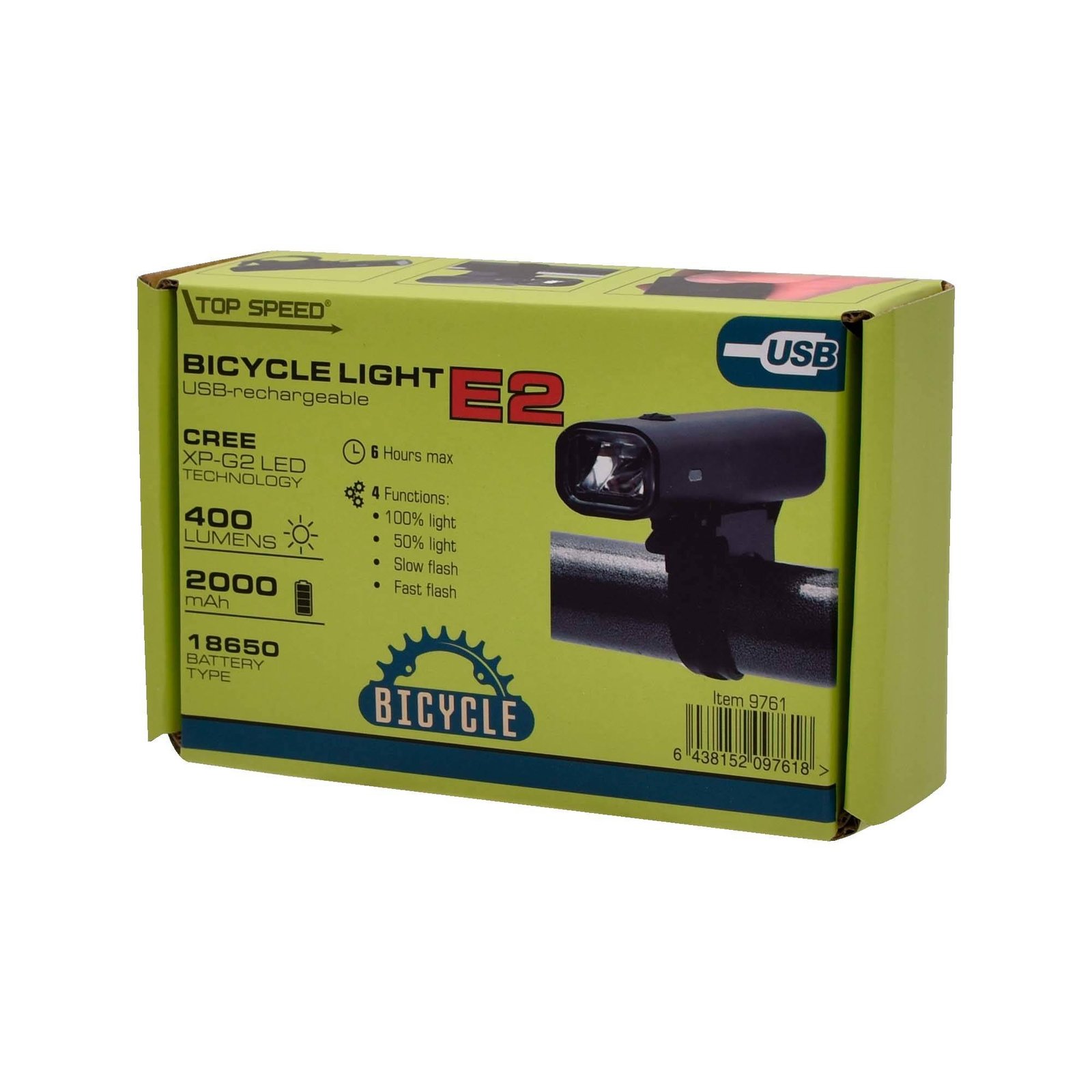 Jalgratta esituli E2 400lm, 2000mAh, USB-laetav*