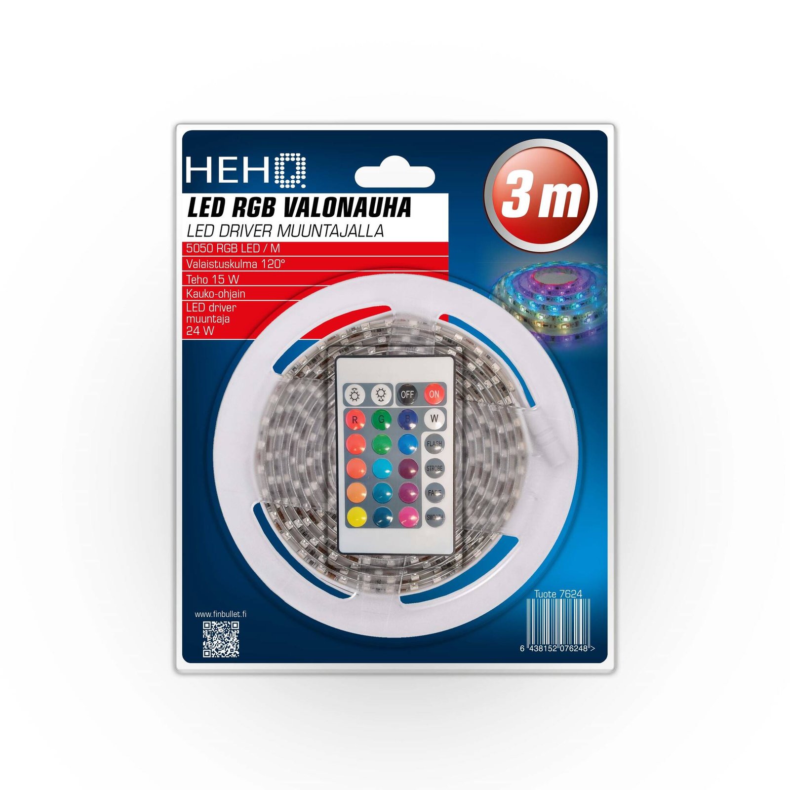 LED-riba 3m 15W, RGB, alaldiga 220V IP20