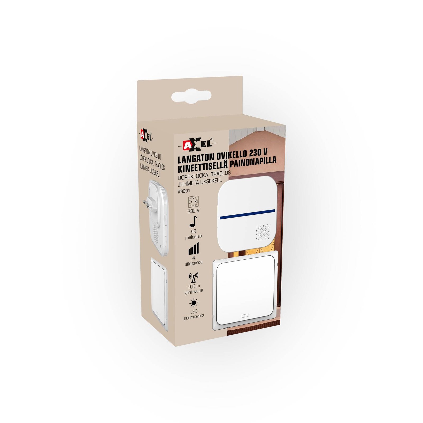 Uksekell KINETIC, 58 meloodiat, 100m, 230V, valge*