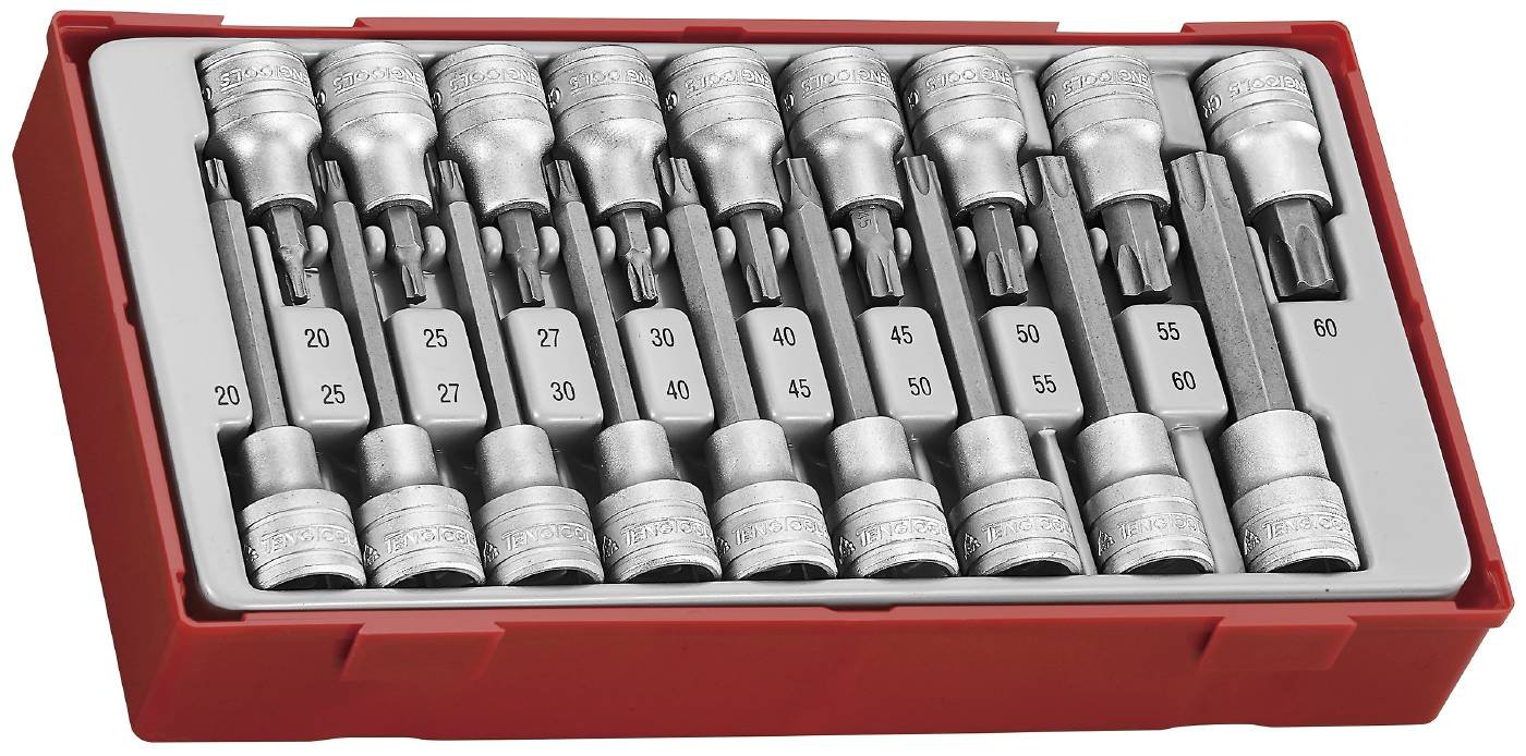 18osaline 1/2'' nelikantkinnitusega padrunotsakute komplekt TX-pesadele. Teng Tools TTTX18