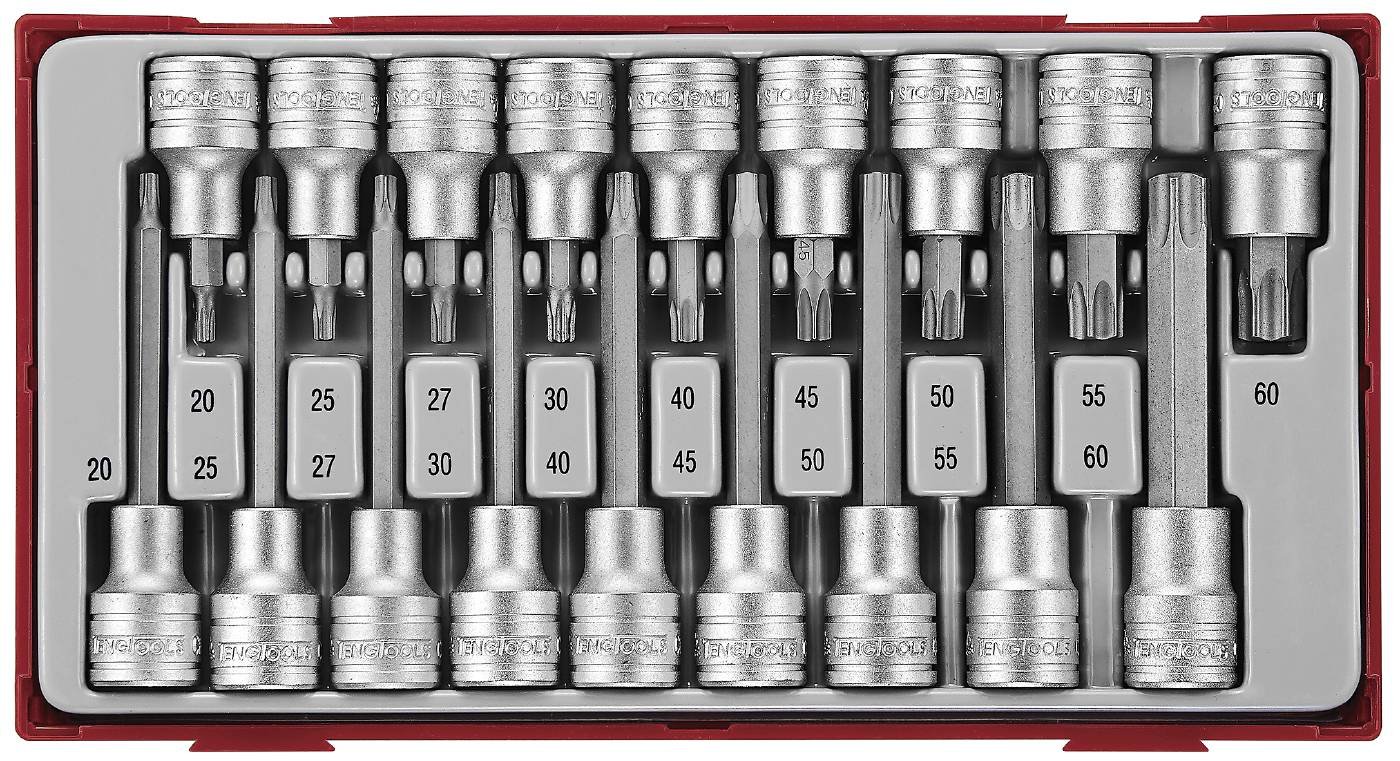 18osaline 1/2'' nelikantkinnitusega padrunotsakute komplekt TX-pesadele. Teng Tools TTTX18