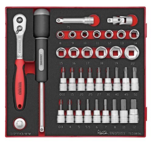 36osaline padrunvõtmekomplekt 3/8'' nelikantkinnitusega. Teng Tools TED3836 | Käsitööriistad>Padrunid>Padrunite komplektid | Teng Tools | Trollo.ee | Üle 10 000 toote
