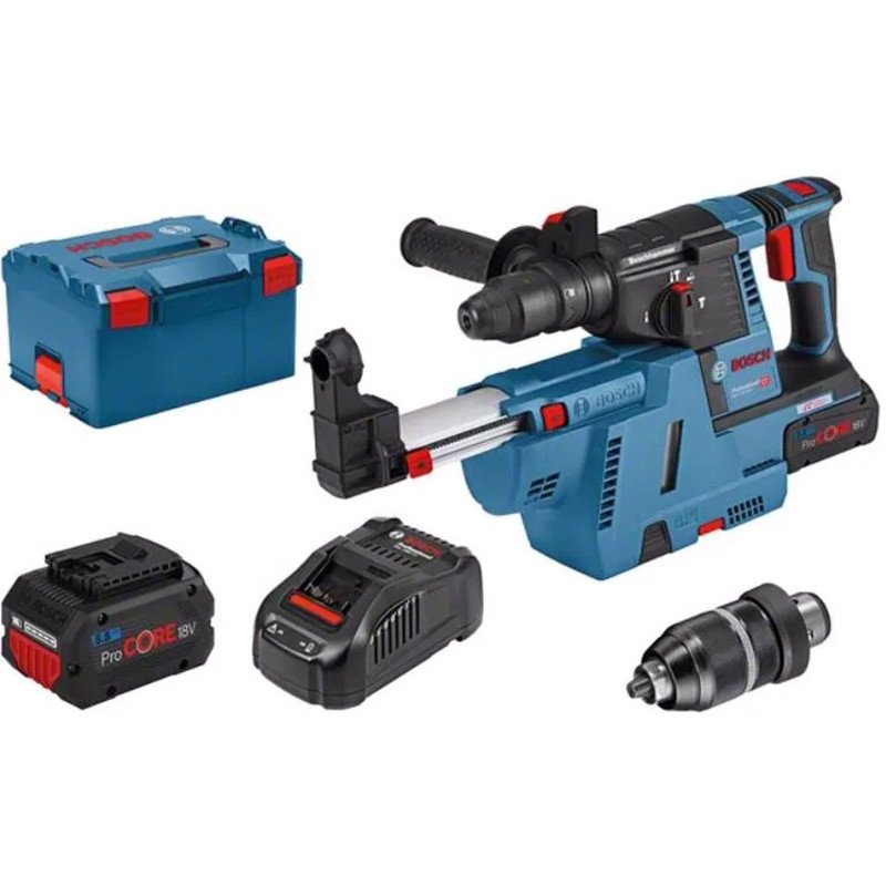Akupuurvasar Bosch GBH 18V-26 F + tolmueemaldusseade GDE 18V-26 LB (2x5.5 ProCORE18V, laadija)