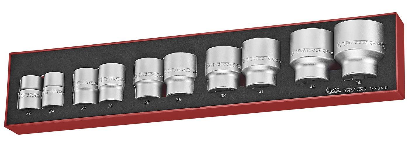 10osaline padrunikomplekt. 3/4″ nelikantkinnitusega. Teng Tools TEX3410