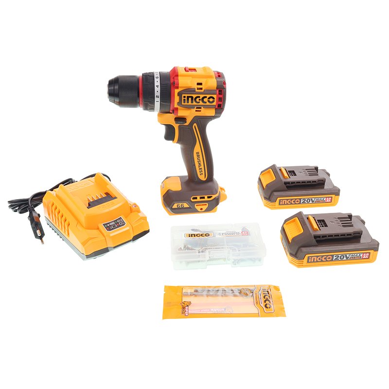 DRILL/SCREWDRIVER 20V, 66NM, 2 BATTERIES 2.0AH, kohver koos ACCESSORIES, juhtmeta