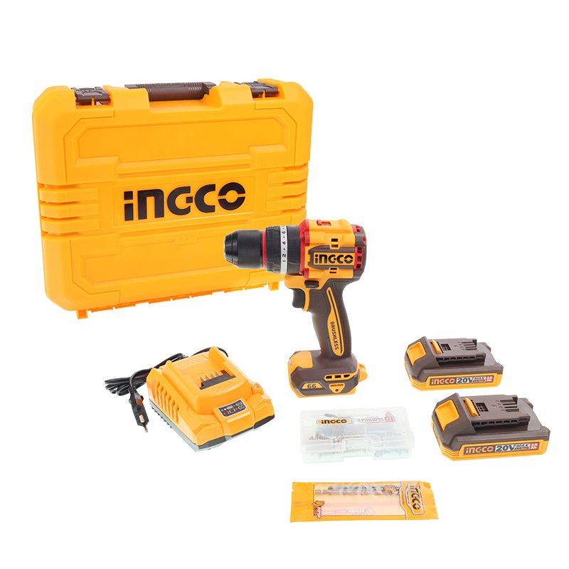 DRILL/SCREWDRIVER 20V, 66NM, 2 BATTERIES 2.0AH, kohver koos ACCESSORIES, juhtmeta