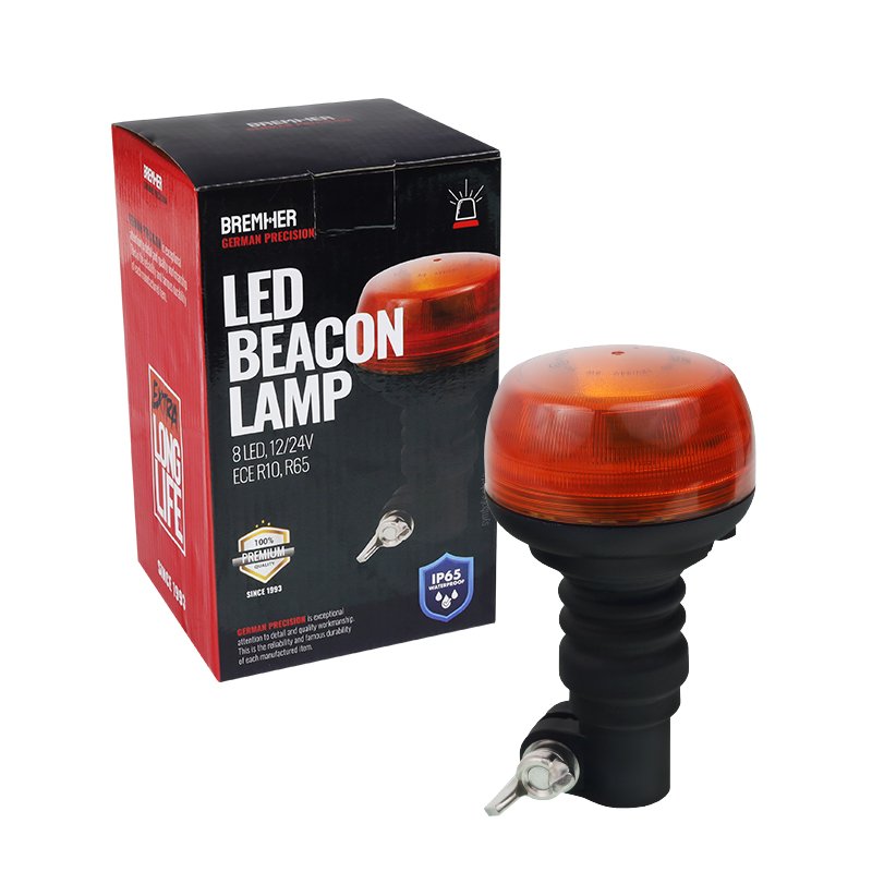 HOIATUSTULE MAJAKAS, PAINDUV KUMMIST TIHVT, 8 LED, 12/24V, ECE R10, R65, 150MM KÕRGUS