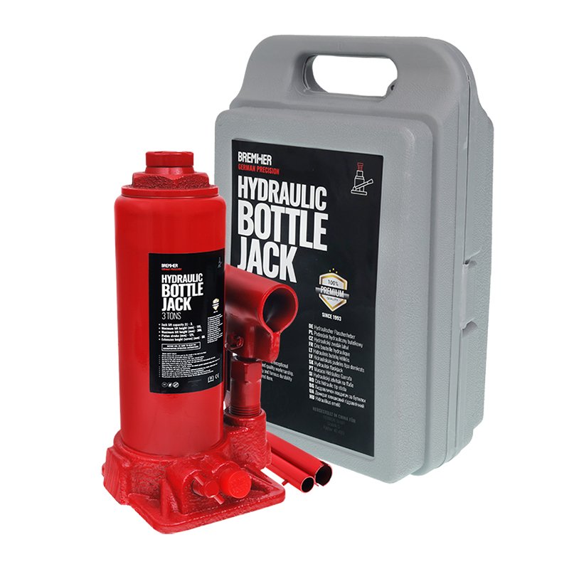 Hüdraulika JACK 3T, SINGLE PISTON, MIN HEIGHT 195MM, MAX HEIGHT 385MM, plastikkohver - BREMHER