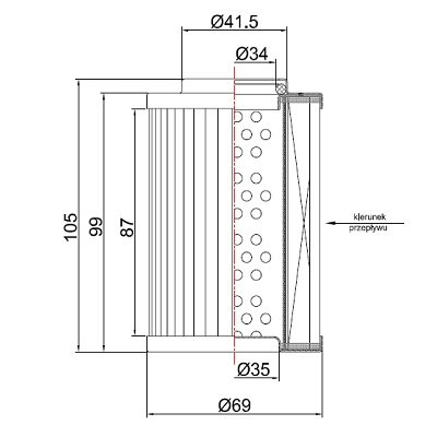 INSET OF hüdraulika OIL`S FILTER DAF 85CF, 95XF, 34x69X99/105MM