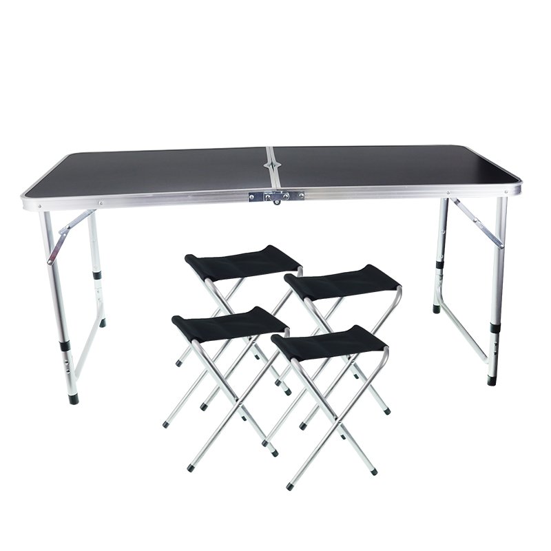 KOKKUPANDAV TURISTILAUD 120x60CM, 4 TOOLI, KÕRGUS 55-70CM, MUST