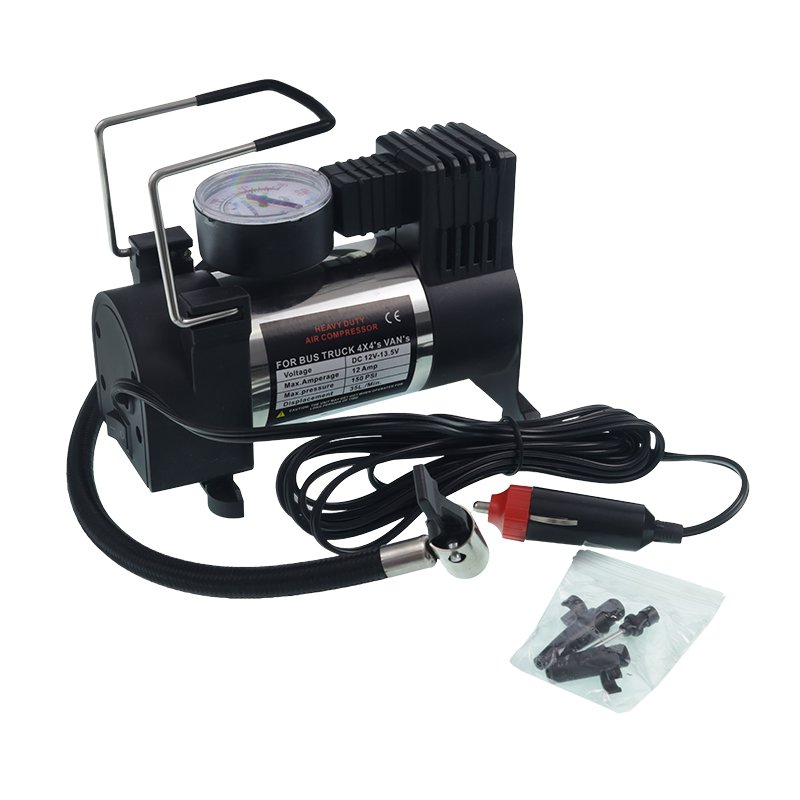 Kompressor sobib INFLATING, OVER 12V, 30L/MIN koos rõhumõõdik UP TO 10BAR/ATM, SINGLE-PISTON 19MM silinder, metall HOUSING