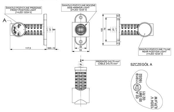 LED SIDE MARKER LIGHT VALGE-PUNANE-ORANŽ PIKK SIRGE KÄE PEAL 12/24V