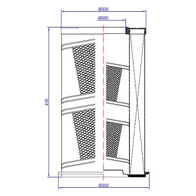 ÕHUFILTER VOLVO FH12 1993-2002R D12A, 200X330/352X410MM