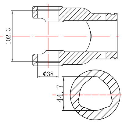 PTO VÕLLI KAHVEL FI 38X102.3 THREE-KÜHMULINE SEKTSIOON 44.7