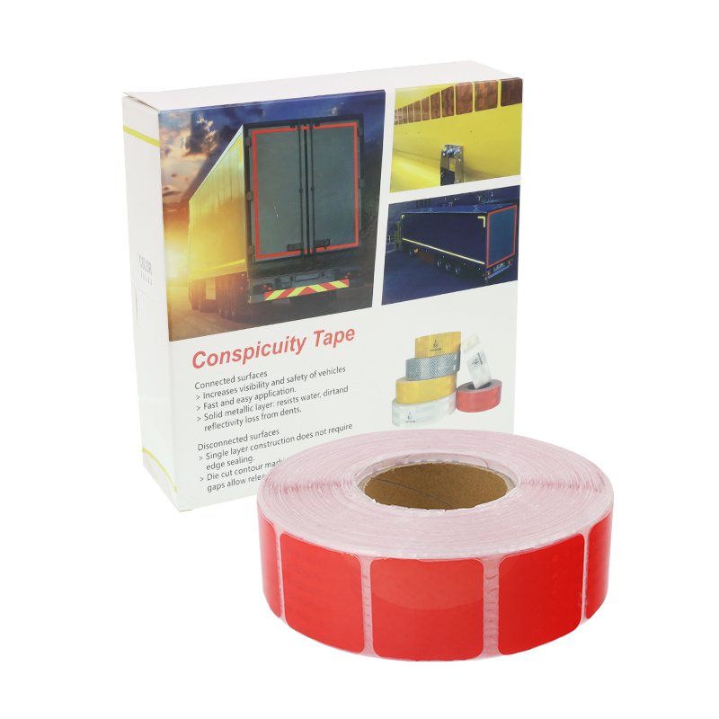 REFLECTIVE TAPE, 50M rull, punane, 1ST GENERATION, BROKEN OUTLINE
