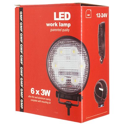 WORK LAMP, LED, ROUND FACE, 6 LED 10-30V, DIA 116MM, ALUMIINIUMKORPUS