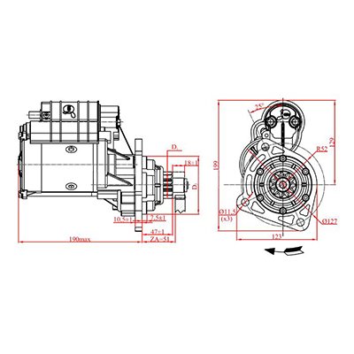 ZETOR starter koos REDUCER 12V, 2,8KW, 9Z (tugevdatud)