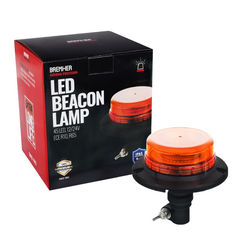 HOIATUSTULE MAJAKAS, PAINDUV KUMMIST TIHVT, 45 LED-i, 12/24V, ECE R10, R65, 150MM KÕRGUS