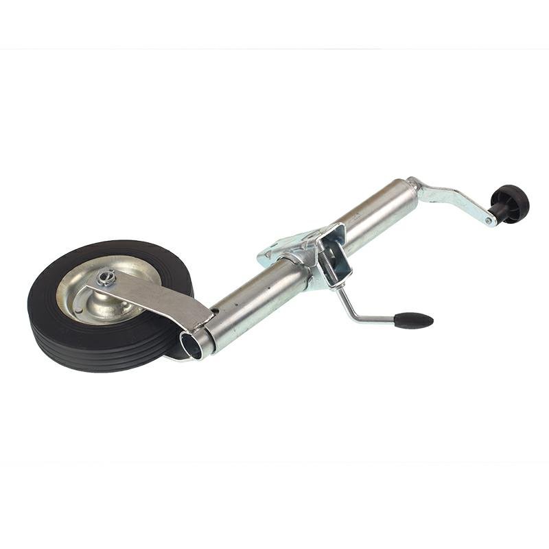 Haagise tugiratas 150KG - FI 48MM - pikendus 220MM kronsteiniga, terasveljega kummiratas, HMIN=500MM