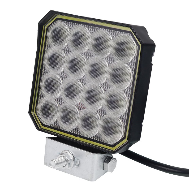 LED-TÖÖLAMP RISTKÜLIKUKUJULINE, 16 LED, KOLLANE SILIKOONIST KORPUS, 12-80V, 105X120X38MM