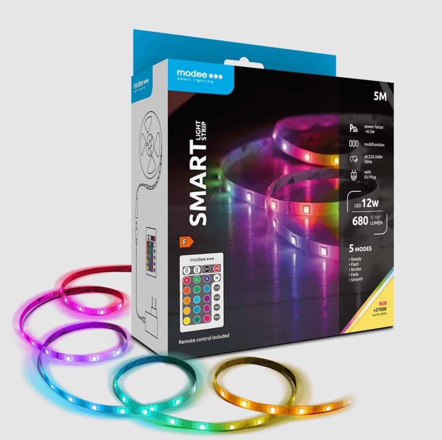 LED-riba MODEE 12W 5m 680lm 230V RGB+2700K (soe valgus), puldiga juhitav