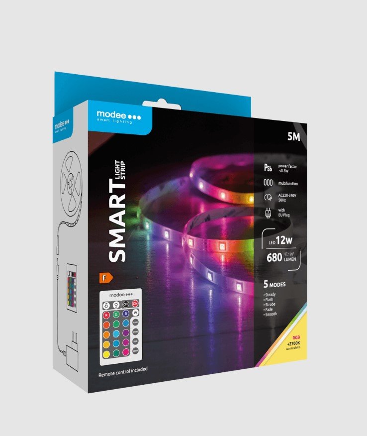 LED-riba MODEE 12W 5m 680lm 230V RGB+2700K (soe valgus), puldiga juhitav