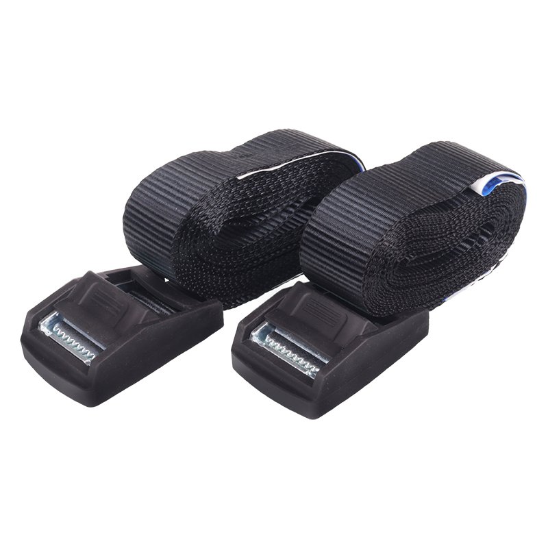250KG LOAD TIGHTENING BELT - komplekt OF 2x3M BELT, must BELT, kumm COVERED BUCKLE, PACKAGING koos riputi