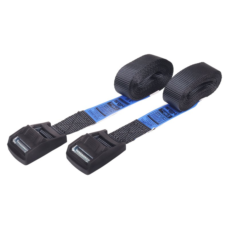 250KG LOAD TIGHTENING BELT - komplekt OF 2x3M BELT, must BELT, kumm COVERED BUCKLE, PACKAGING koos riputi