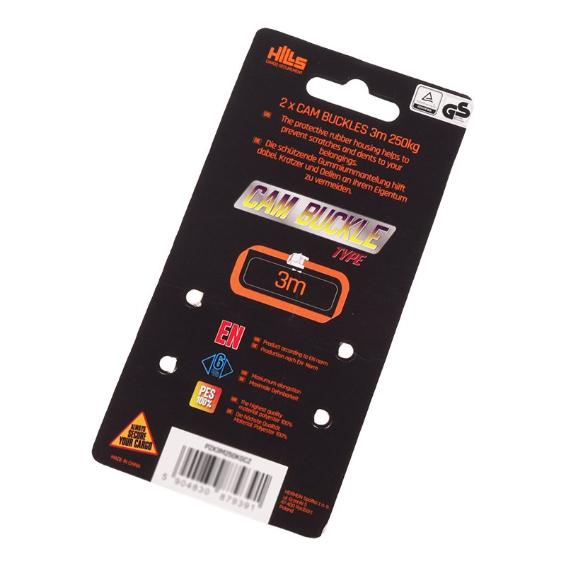 250KG LOAD TIGHTENING BELT - komplekt OF 2x3M BELT, must BELT, kumm COVERED BUCKLE, PACKAGING koos riputi