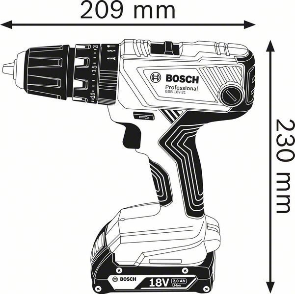 Akulöökpuurtrell-kruvikeeraja Bosch GSB 18V-21 (2x2.0Ah + laadija)