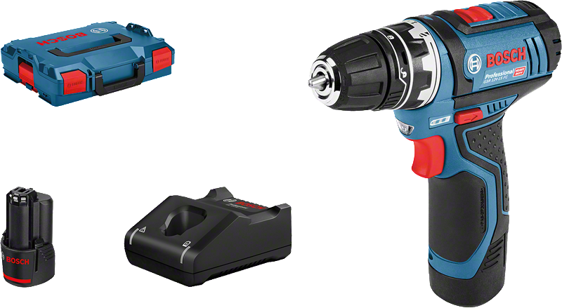 Akutrell Bosch GSR 12V-15 koos puuripadruniga (2x2.0Ah + laadija)