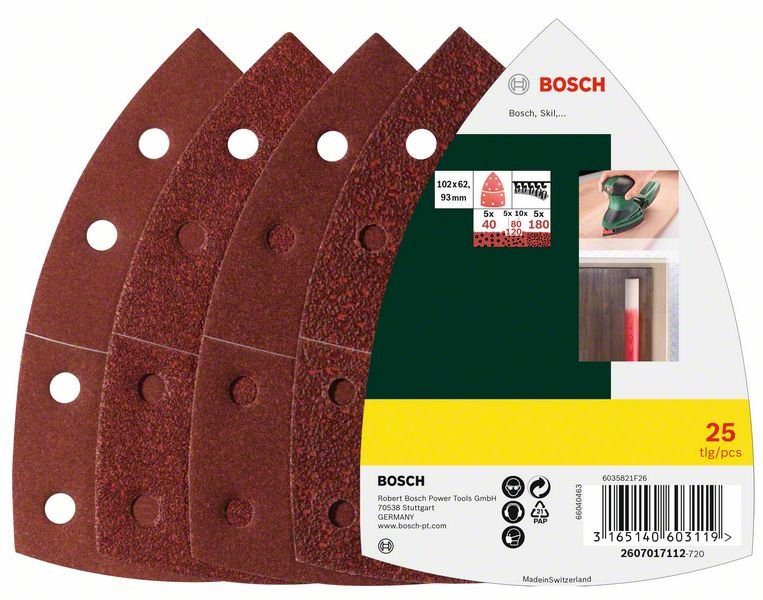 Lihvpaberid, 25 tk, 102x62, 93mm, K40/80/120/180, 11 auku