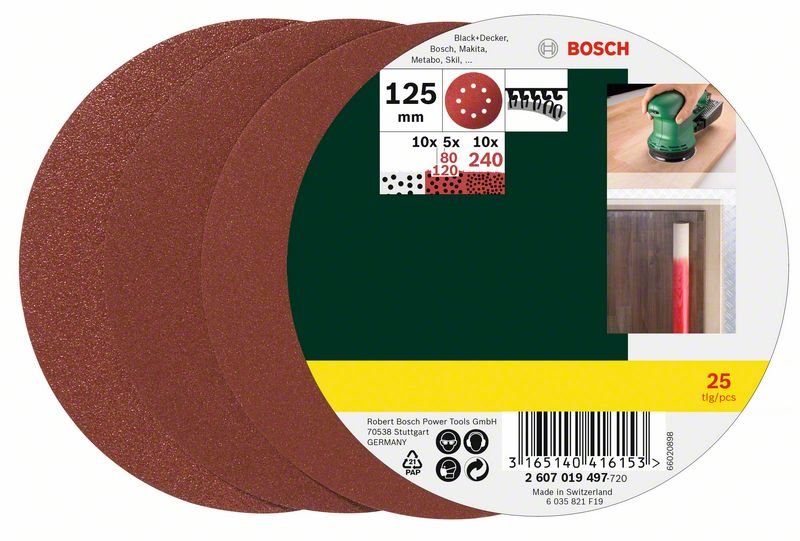 Lihvpaberid D 125 mm, K 80 - 240, 25 tk
