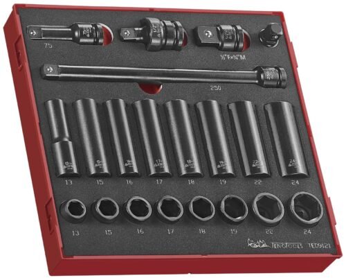 21osaline jõupadrunvõtmete komplekt 1/2'' nelikantkinnitusega. Teng Tools TED 9121 | Käsitööriistad>Padrunid>Padrunite komplektid | Teng Tools | Trollo.ee | Üle 10 000 toote