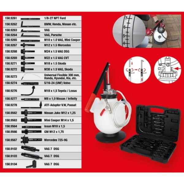 Transmissiooniõli täitmise käsipump, 23 osalise adapterite k, KS Tools