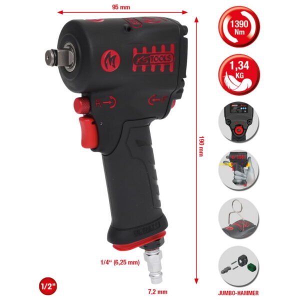 Suruõhu mutrikeeraja löögiga 1/2`` MONSTER Mini 1390Nm, KS Tools