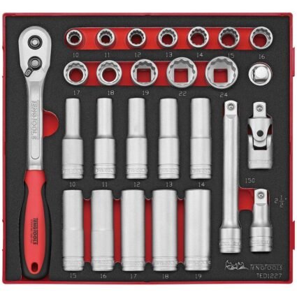 27osaline padrunvõtmekomplekt 1/2'' nelikantkinnitusega. Teng Tools TED1227 | Käsitööriistad>Padrunid>Padrunite komplektid | Teng Tools | Trollo.ee | Üle 10 000 toote